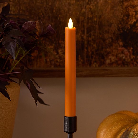 Luminara Flameless Candle Taper (1" x 9.5") Melted Top Real Wax Unscented Remote Ready Timer (Russet Orange)