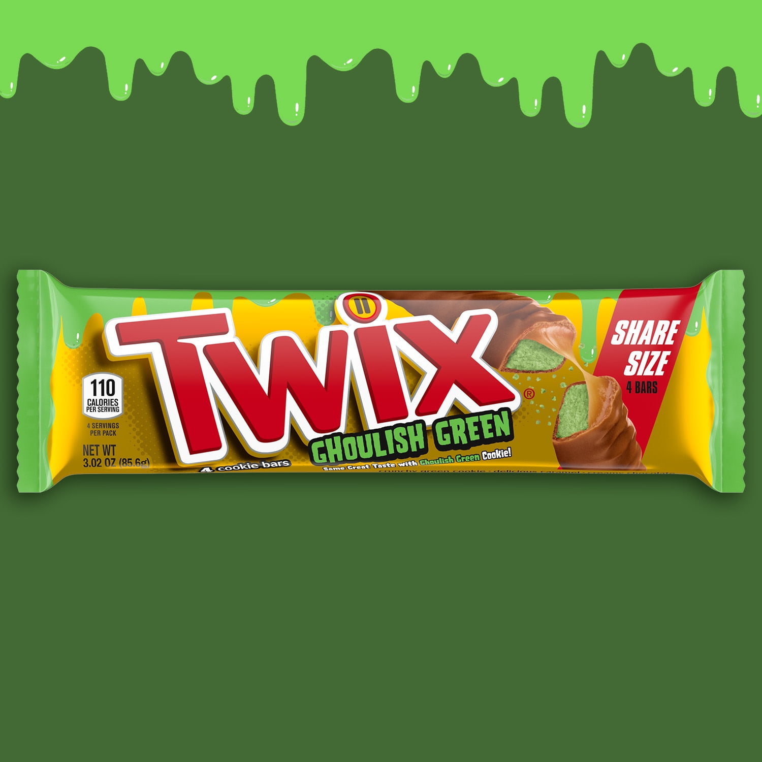 Twix Caramel Ghoulish Green Halloween Candy Bars, Share Size - 3.02 oz