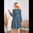 thumbnail image 4 of Vestido de Mujer con Mangas Largas Tipo Farol, Cuello Redondo, Falda Evasé, Moda de Otoño Azul Mar S, 4 of 7