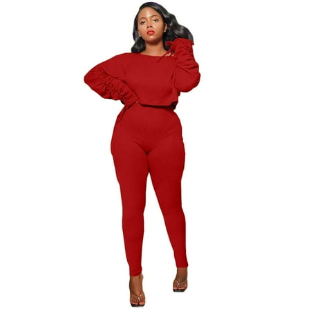 

Dadaria 2 Piece Outfits for Women Pants Sets Going Out Solid Color Sets Zipper Hood Wear Lounge Wear Suit Sport Set Tops+Pants Red XXL Female