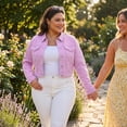 thumbnail image 3 of Agnes Orinda Women's Plus Size Jean Button Outfits Fashion Cropped Denim Jackets 3X Light Purple, 3 of 8