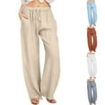 thumbnail image 2 of gakvbuo Cotton Linen Pants For Women Casual Drawstring Elastic Waist Long Pants Straigh Wide Leg Pants Trousers Solid Color Slacks Womens Sweatpants, 2 of 7