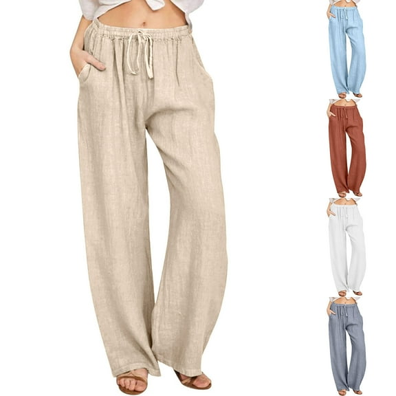 Kmdttou Women's Solid Color Fashionable And Comfortable Drawstring Loose Casual Wide Leg Long Pants