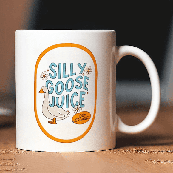 Silly Goose Juice 11oz Ceramic Mug - Insulated Reusable Coffee & Juice Cup with Cute Big Goose Print, Machine Wash Safe, Fun Gift for Home, Office, or Kitchen, Home Drinkware | Playful Illustration