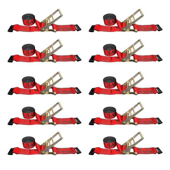 Mega Cargo Control 4" x 30' Ratchet Strap w/ Flat Hook , Red , 10 Packs