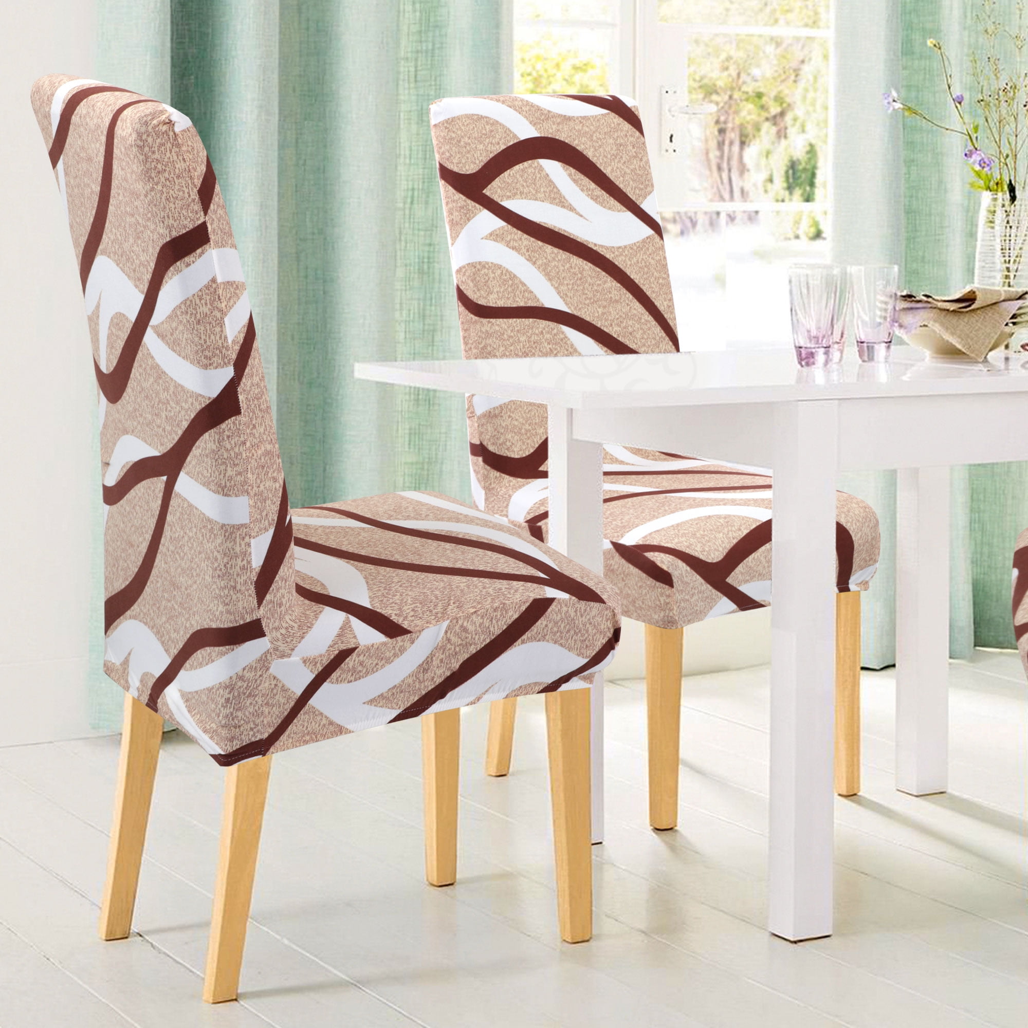 Unique Bargains Stretch Spandex Dining Chair Slipcover Khaki and Brown M