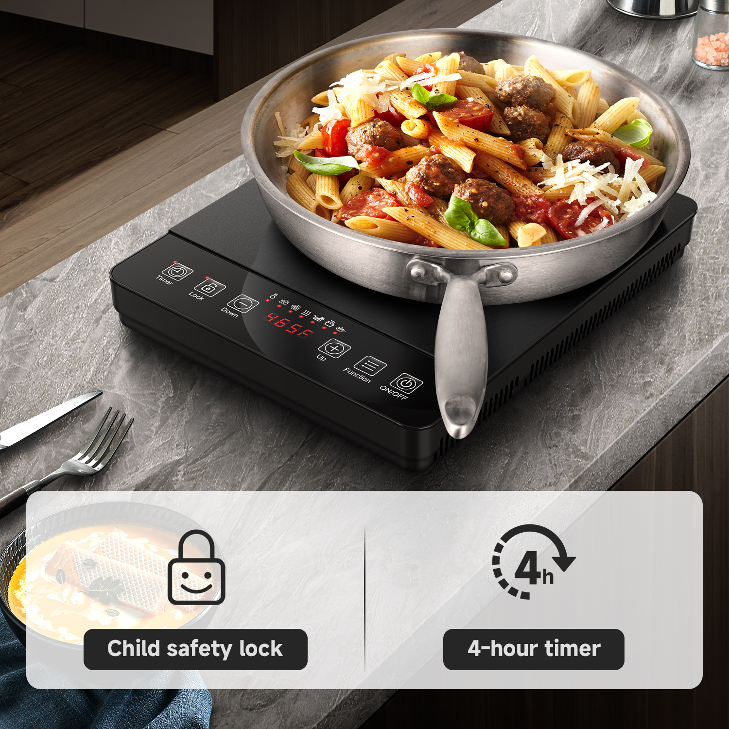 AOBOSI Portable Induction Cooktop, 1800W Single Burner Electric Cooktop with 6.8 inch Heating Coil,Low Noise Hot Plate with Timer
