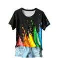 thumbnail image 2 of Tops for Women Plus Size Short Sleeved Round Neck Rainbow Casual Printed T-shirt Top Multicolor L, 2 of 3