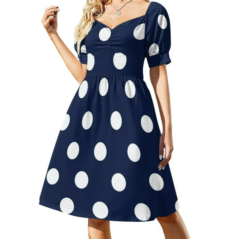Navy Blue and White Large Polka Dot Dress Dress vintage clothes for women -  Walmart.com