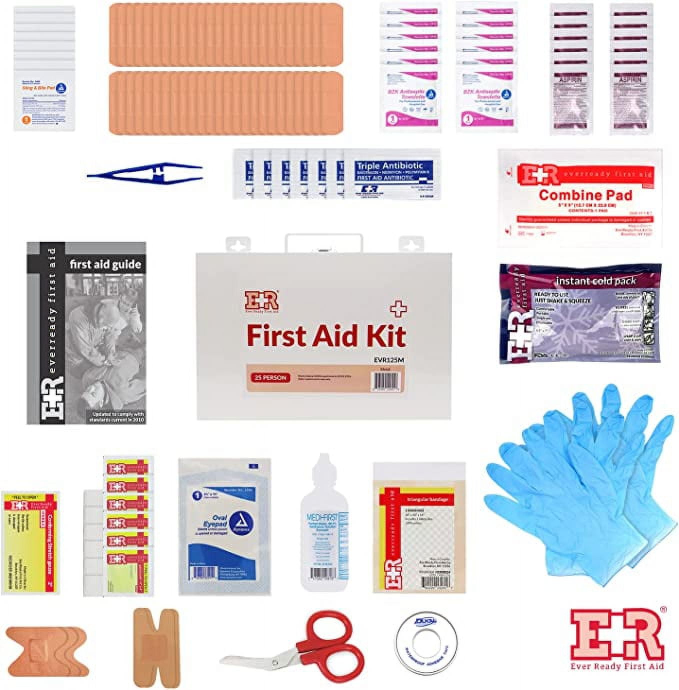 Ever Ready First Aid 107 Piece 25 Person First Aid Kit with Metal Case, OSHA Compliant