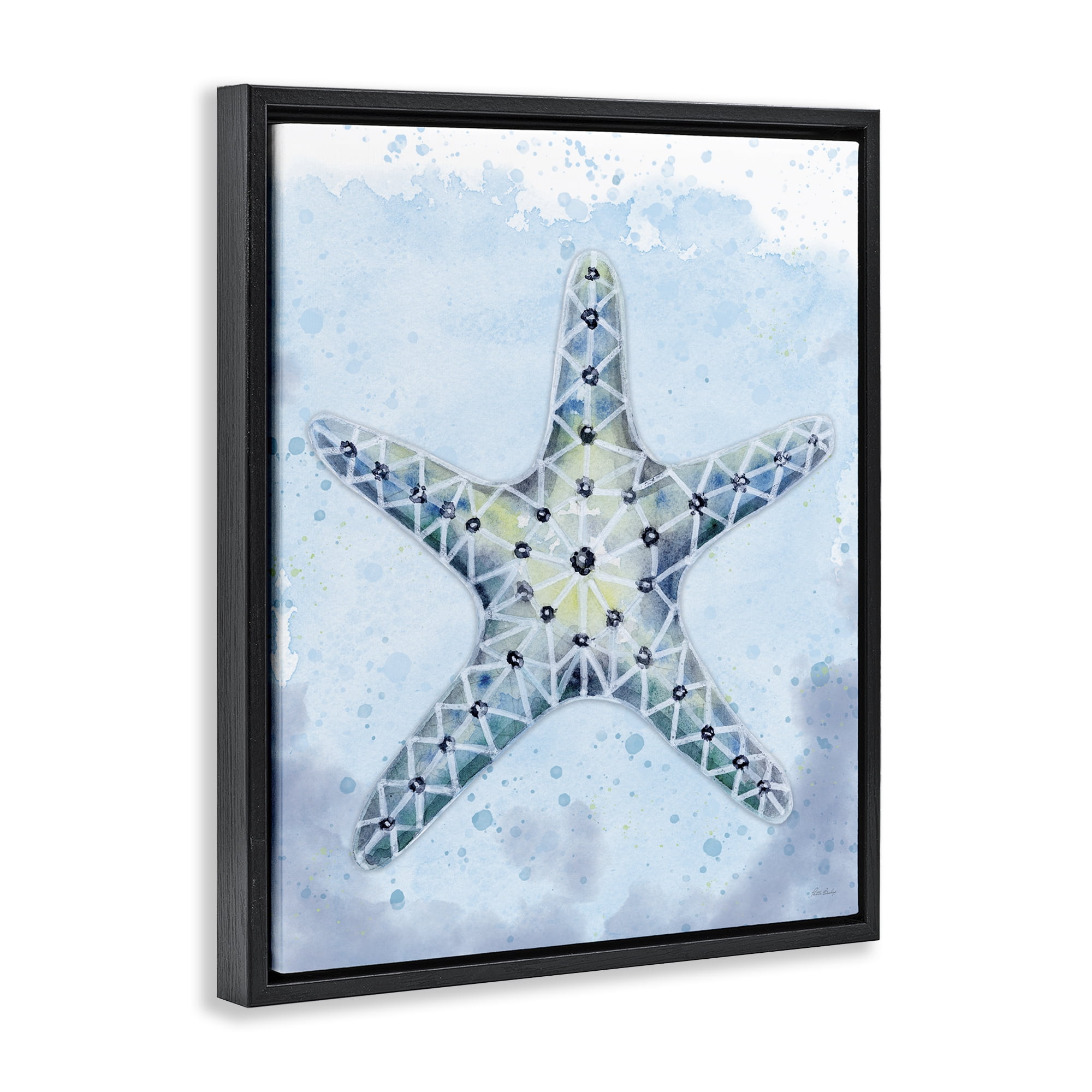 Stupell Industries Stained Glass Starfish Nautical & Beach Painting Black Floater Framed Canvas Art Print Wall Art, 25 x 31