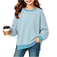 thumbnail image 3 of Girls Oversized Striped Pullover Sweatshirt Soft Crew Neck Long Sleeve Shirt with Pockets Casual Daily Wear for Girls 5-15Y, 3 of 8