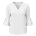 thumbnail image 2 of Bosfbaoi 3/4 Length Sleeve Womens Tops Notched V Neck Button Front Flounce Bell Sleeve Casual Blouses, 2 of 7