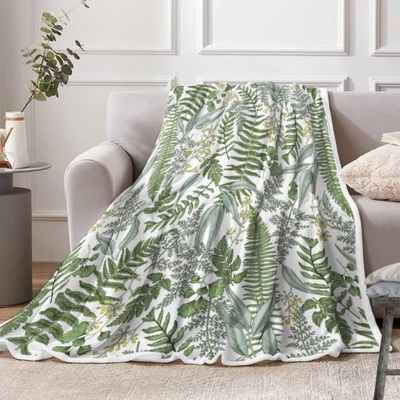 Sage Green Eucalyptus Throw Blanket - Vintage Botanical Farmhouse Design, Soft Plush Lightweight Flannel for Sofa or Bedroom, 280gsm, Anti-Pilling & Cozy Comfort, Throw Blanket for Couch