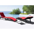 thumbnail image 2 of Lacoo 3 Pieces Furniture Outdoor Patio Lounge Chair Adjustable Folding Lawn Poolside Chaise Lounge Chair PE Rattan Patio Seating with Folding Table and Red Cushion, 2 of 6
