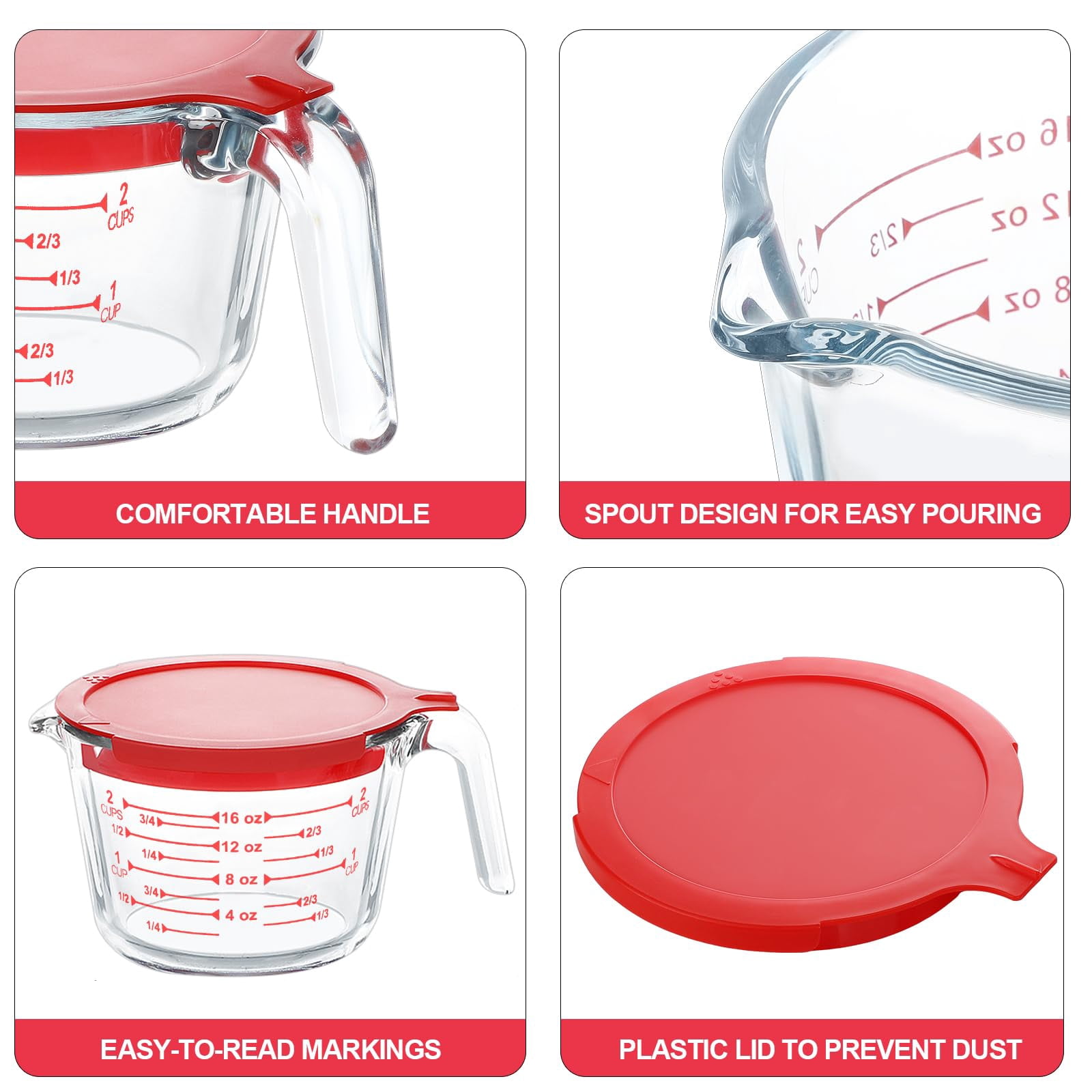 4 Piece Glass Measuring Cups Set  5 Oz 1-cup 2-cup 4-cup Liquid With Lids For Kitchen Freezer And Microwave Safe