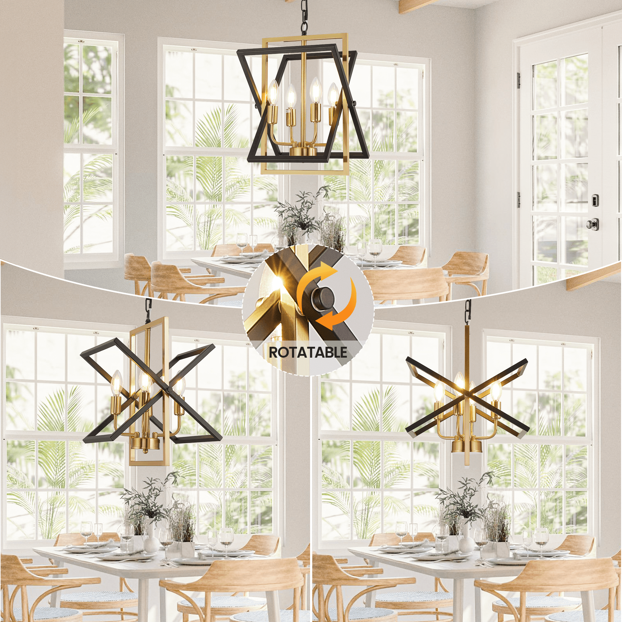 LovingAHome 4-Light Farmhouse Dining Room Light Fixture Candle Style Geometric Metal Pendant Light