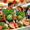 thumbnail image 4 of Funny 3D Big Belly Watermelon Graphic T-Shirt, Watermelon Vine Flower Print Crew Neck Short Sleeve Casual Tee for Men & Women, 4 of 6