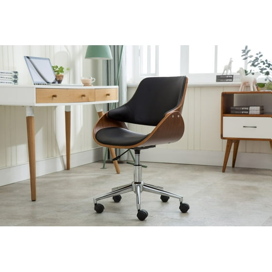 Porthos Home Adjule Height Mid Century Modern Office Desk Chair Faux Leather And Wood With Caster Wheels Easy Assembly