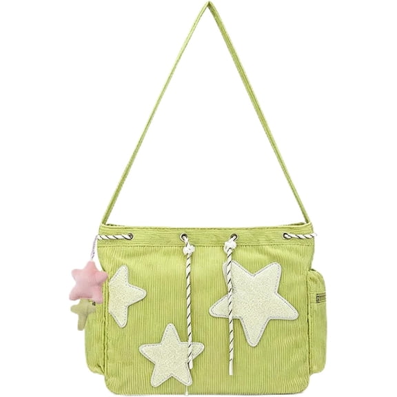  Y2K Messenger Bag for Women, Lightweight Spacious Stars Tote Purse with Cute doll, Crossbody Shoulder Bag ,Women Corduroy Tote Bag 
