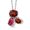 thumbnail image 2 of Gem Stone King 925 Silver and 10K Yellow Gold Red Garnet and Pink Tourmaline Pendant Necklace for Women (2.92 Cttw, Oval 8X6MM, 7X5MM and 6X4MM, Gemstone January Birthstone, with 18 inch Chain), 2 of 4