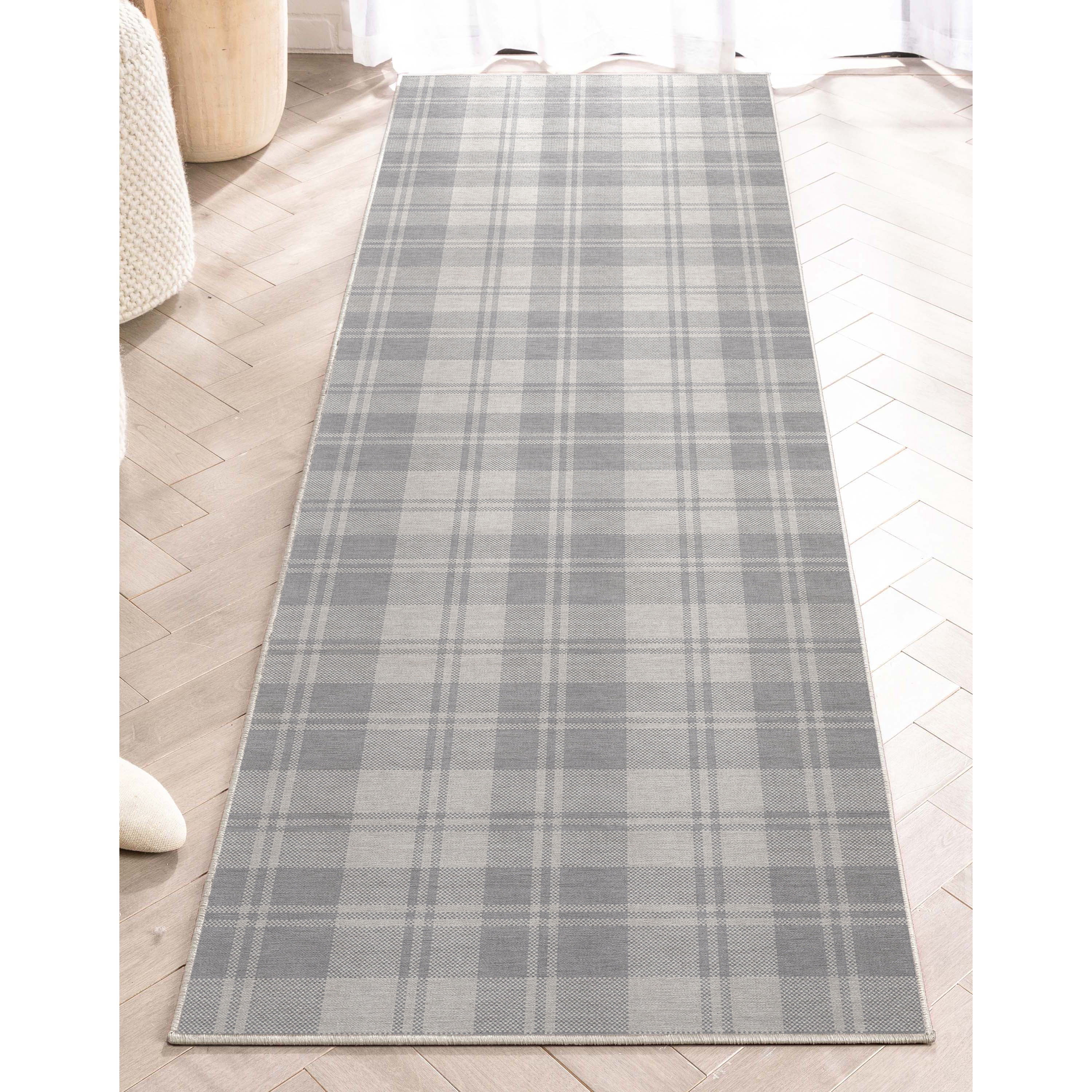 Well Woven Apollo Flatwoven Plaid Light Grey 2'3" x 7'3" Runner Rug