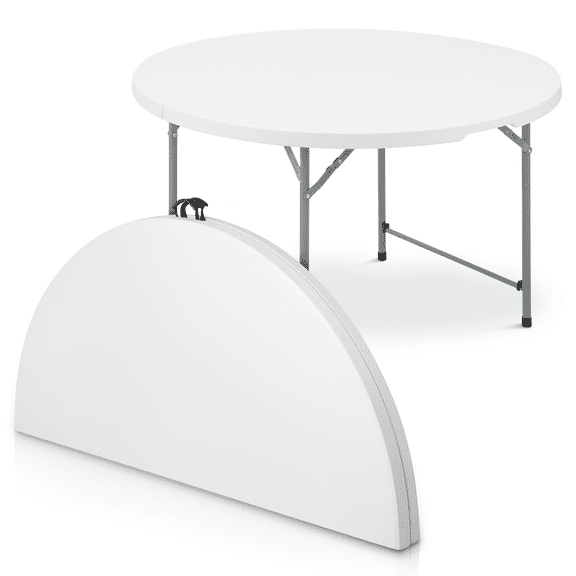 Magshion 4Ft Portable Round Folding Table, Banquet Event Wedding Card Plastic Desk with Handle and Lock, White