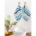 thumbnail image 2 of Teal Blue Stripes Ombre Kitchen Dish Towels for Drying Dishes Set of 2, Gradient White Geometric Ocean Wave Waffle Weave Microfiber Hand Tea Bathroom Towels Quick Dry & Absorbent Towel 12x12, 2 of 7