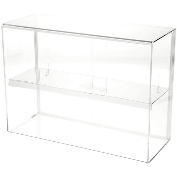 Plymor Clear Acrylic Locking Display Case with Sliding Back, 1 Shelf, 16" H x 22" W x 8.5" D