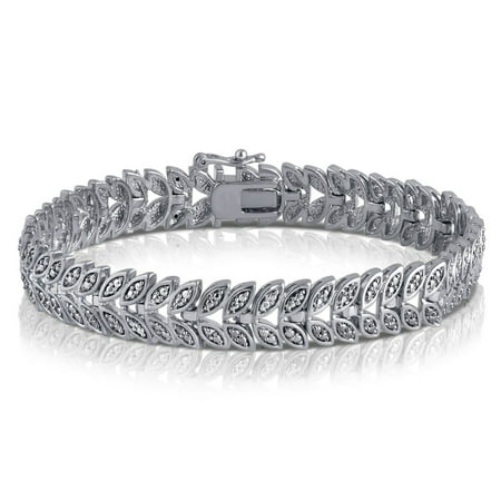 Genuine Diamond Accent Bracelet - Genuine 0.02 Carat Natural Diamond Accent Leaf Bracelet In 14K White Gold Plated