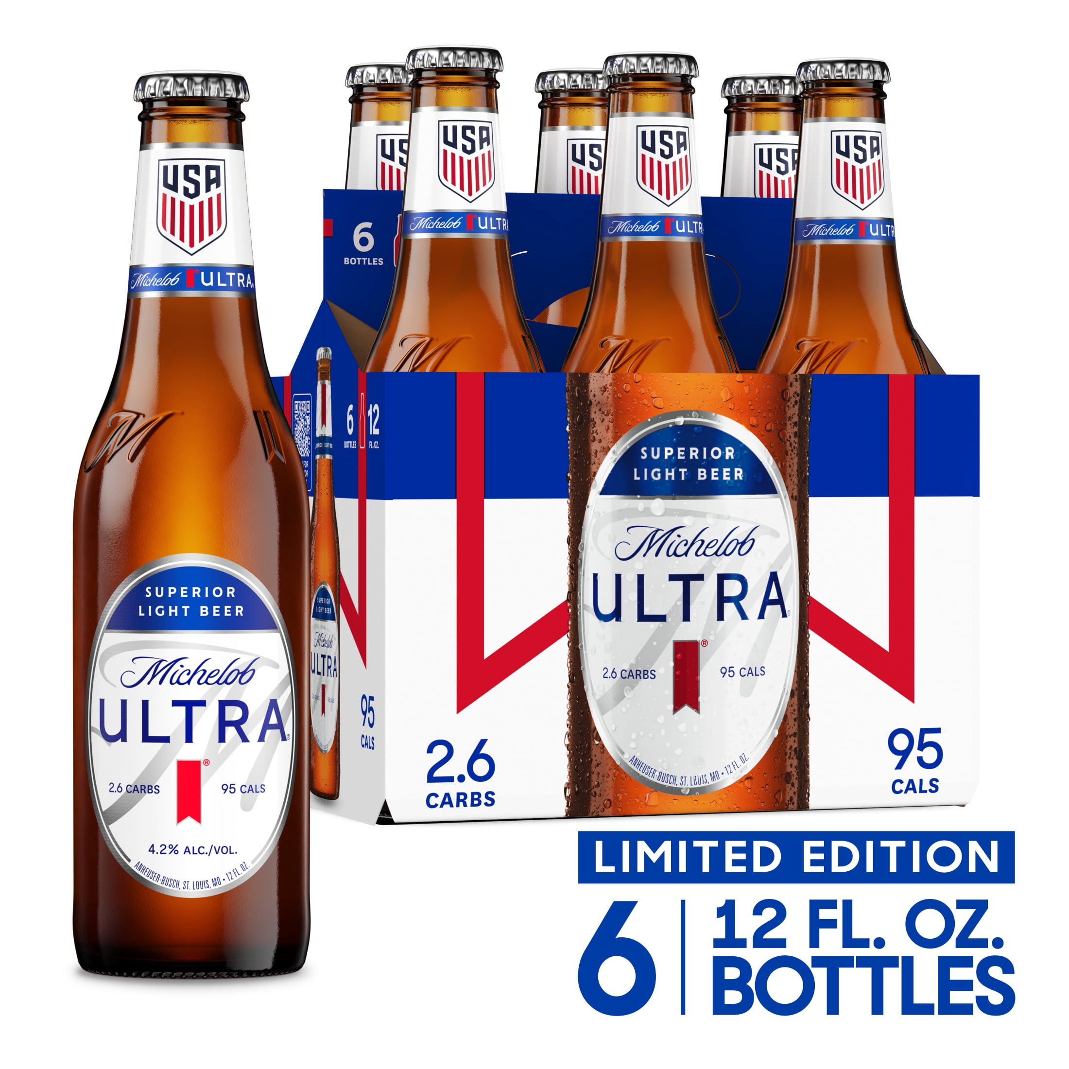 Michelob ULTRA Superior Light American Lager Beer, 6 pack 12 fl oz Glass Bottles 4.2% ABV