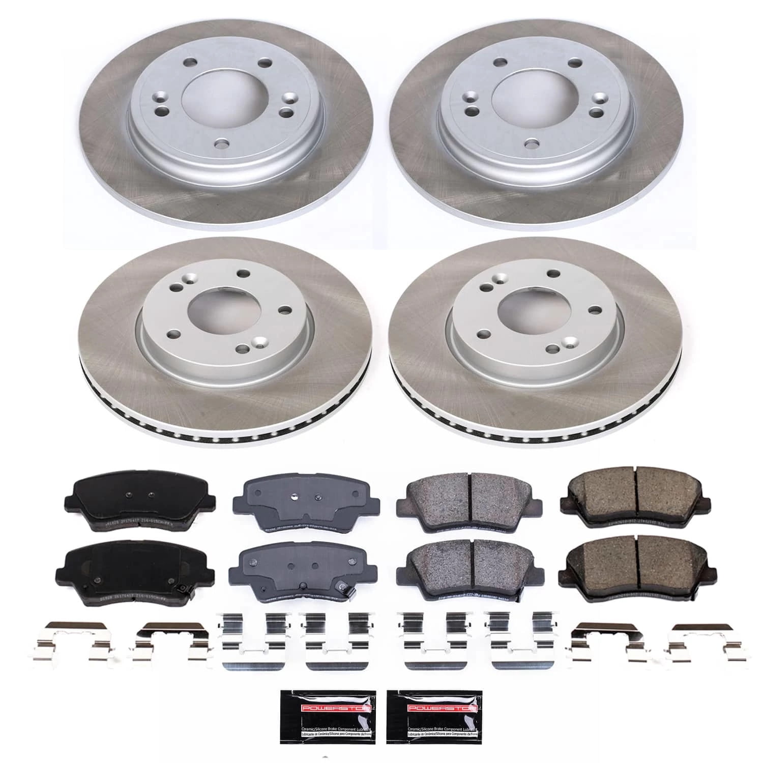 PowerStop Front and Rear Semi-Coated Rotor and Low-Dust Ceramic Brake Pad Kit SC8346