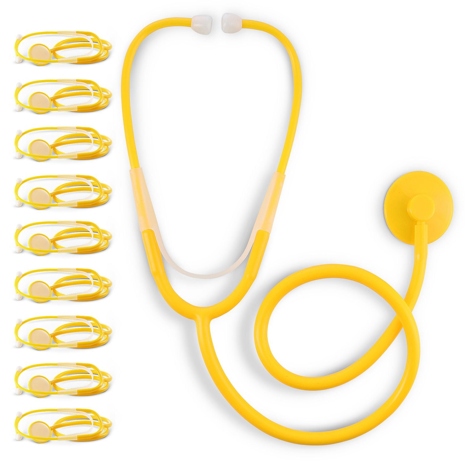 Primacare DS9294 Pack of 10 Yellow Disposable Stethoscopes with Sound Sensitive Chestpiece and
