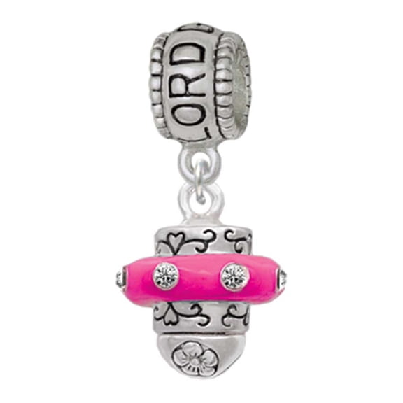 Delight Jewelry Silvertone Crystal Hot Pink Spinner Lord Guide Me Charm Bead