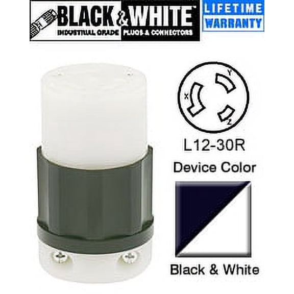 Leviton 2683 Connector Locking Blade L12-30R 30A 480V 3-Phase 3P3W Non-Grounding - Black-White