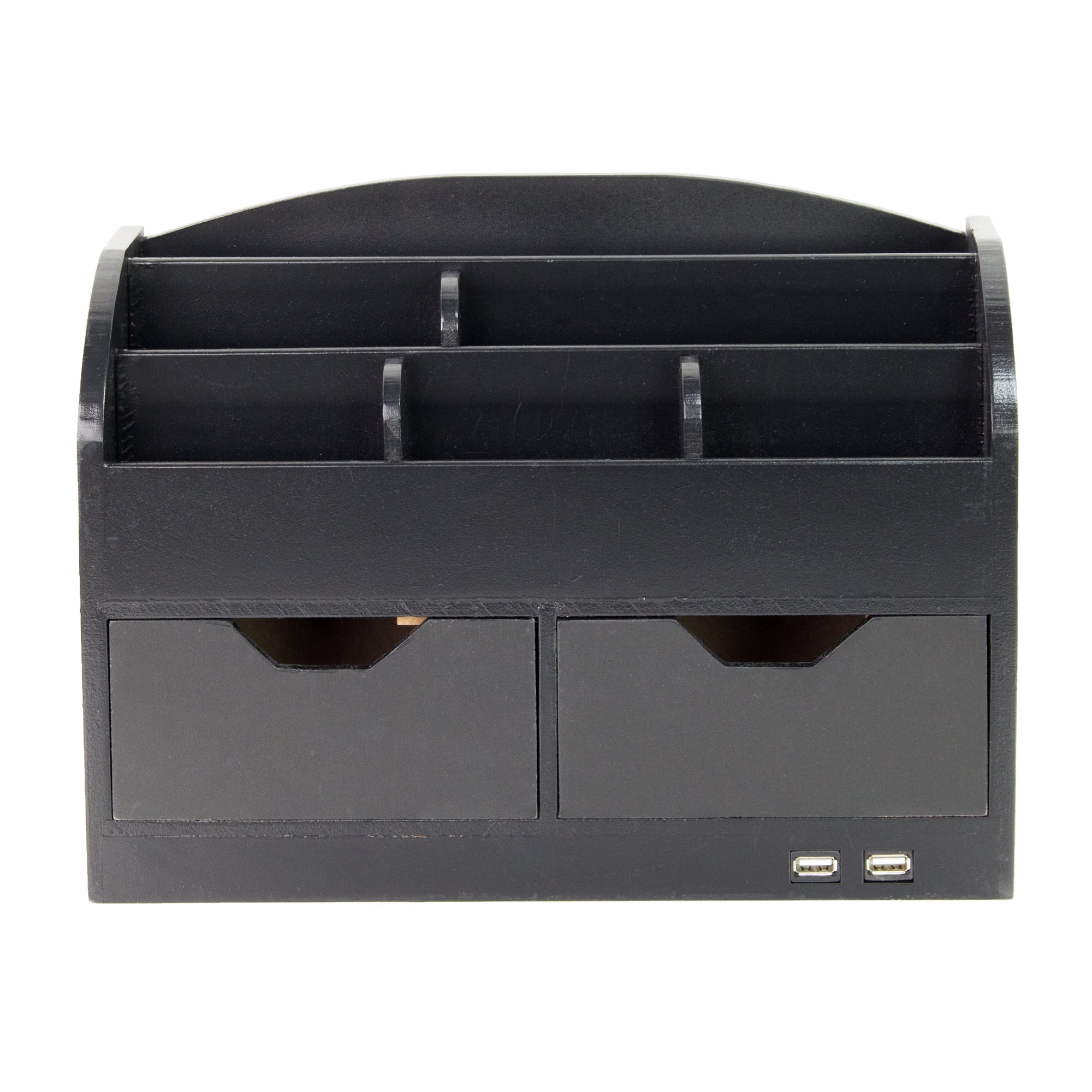 American Art Decor Space Saving Desk Organizer Pen Storage with Drawers & USB Port for Charging - Black Accessory Set
