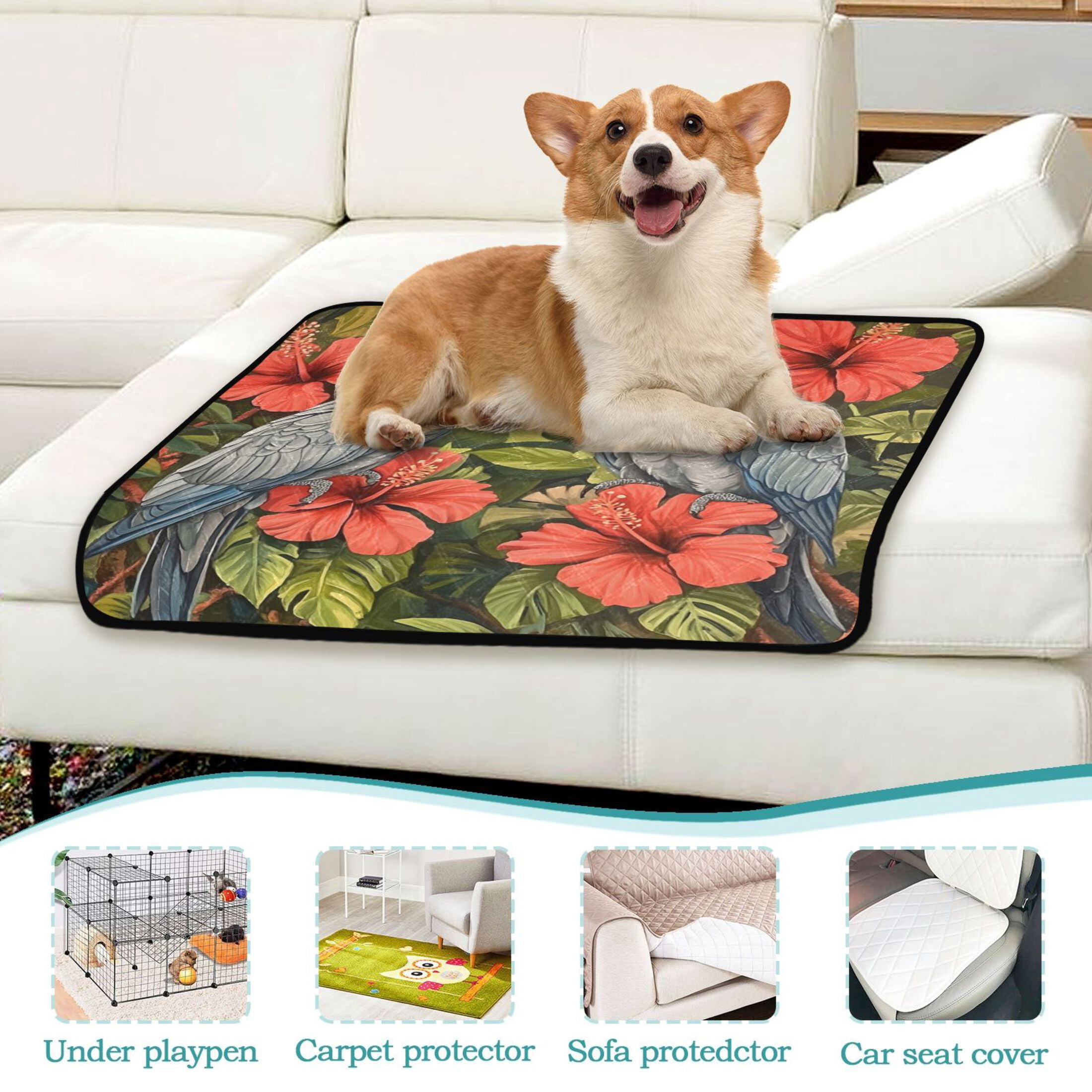 Qxltty Two Playful Gray Parrots Cat litter Pads Pet Set of 3 Diaper Mats Center Anti-leakage Layer Absorbent Soft and Comfortable