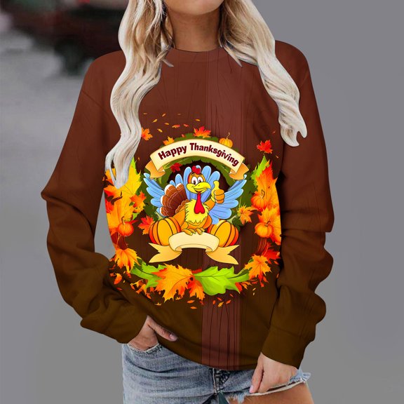 Inverlee Women's Thanksgiving Sweatshirts Plus Size Turkey Pumpkin Graphic Sweatshirt Fall Long Sleeve Gifts Shirts Crewneck Dressy Casual Pullover Tops