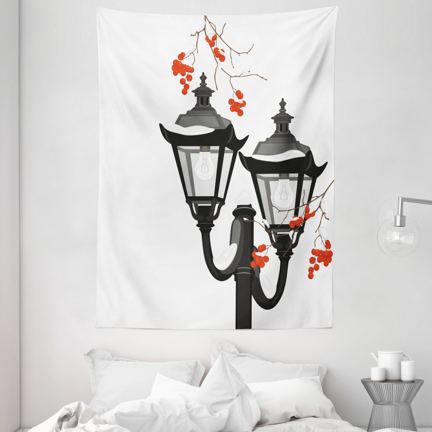 Rowan Tapestry, Street Lantern among Snowy Rowan Branches Christmas