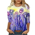 thumbnail image 2 of Hauts Habillés pour Femmes Mode T-shirt Imprimé Ample Blouse Manches 3/4 Col Rond Hauts Décontractés Hauts de Sortie pour Femmes Aguichant en Liquidation, 2 of 5