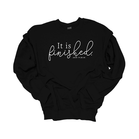 Trenz Shirt Company Womens Christian It Is Finished John 19:28-30 Crewneck Sweatshirt-Black-Large