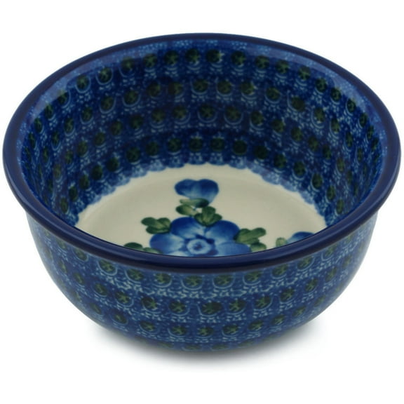 Polish Pottery Bowl 5-inch Polmedia Blue Poppies Theme Hand Painted in Boleslawiec, Poland   Certificate of Authenticity