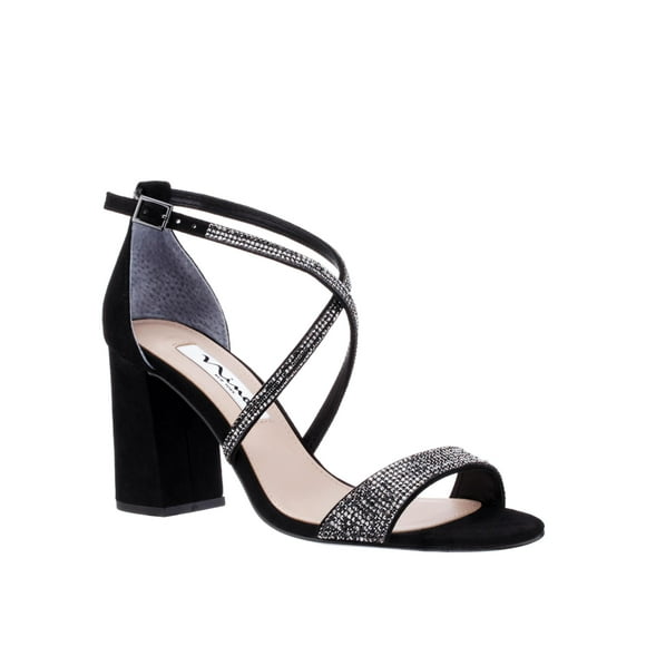 NINA NEW YORK Womens Black Embellished Henesi Round Toe Block Heel Buckle Suede Dress Heeled Sandal 11 M