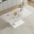 thumbnail image 3 of 63" Modern Rectangle Faux Marble Dining Table Room Sets for 6,Dining Table with 6 Velvet Dining Chairs,White Table and 6 Blue Chairs with Silver Leg, 3 of 7