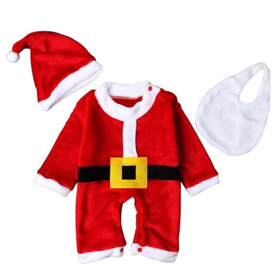 Herrnalise Newborn Infant Baby Boy Girl Christmas Winter Baby Christmas Romper With Christmas Hat Cute Christmas Three-piece Set