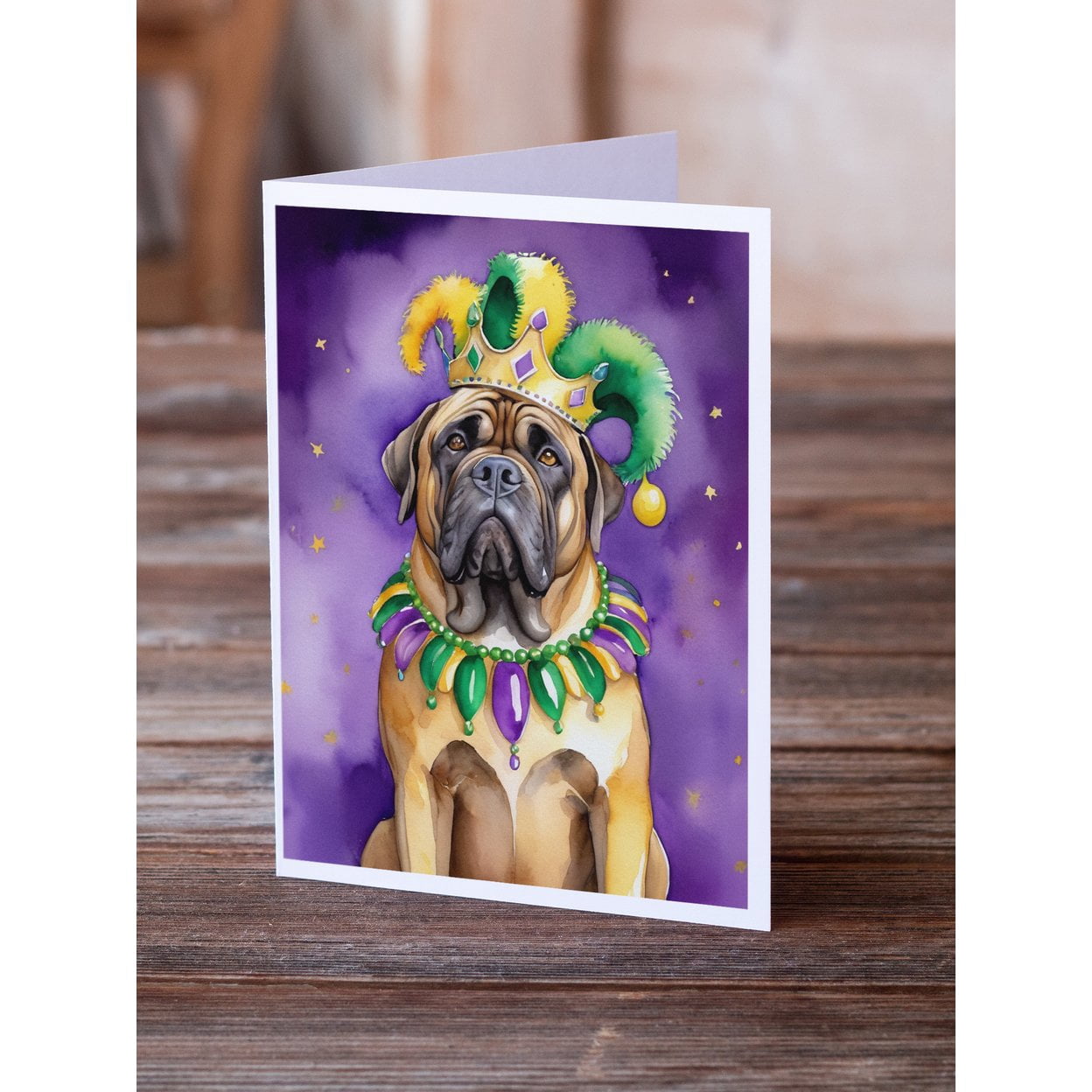 Mastiff King of Mardi Gras Greeting Cards Pack of 8 7 in x 5 in