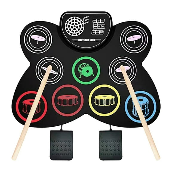 SIEYIO Electronic Drum Set 9 Drum Pads Roll-up Electric Drum Set with Headphone , Built in , Drum Stick, Foot Pedals
