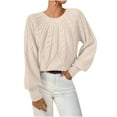 thumbnail image 2 of Zedker Casual Crewneck Long Lantern Sleeve Knitted Sweaters for Women Comfortable Elastic Cuffs Thermal Tops for Fall and Winter,Beige,L, 2 of 6