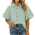 thumbnail image 3 of Aboser Womens Button Down Striped Shirts Trendy Puff Short Sleeve Tops Teacher Outfit for Women Loose Fitted Beach Vacation T Shirt Dressy Casual Blouses, 3 of 7