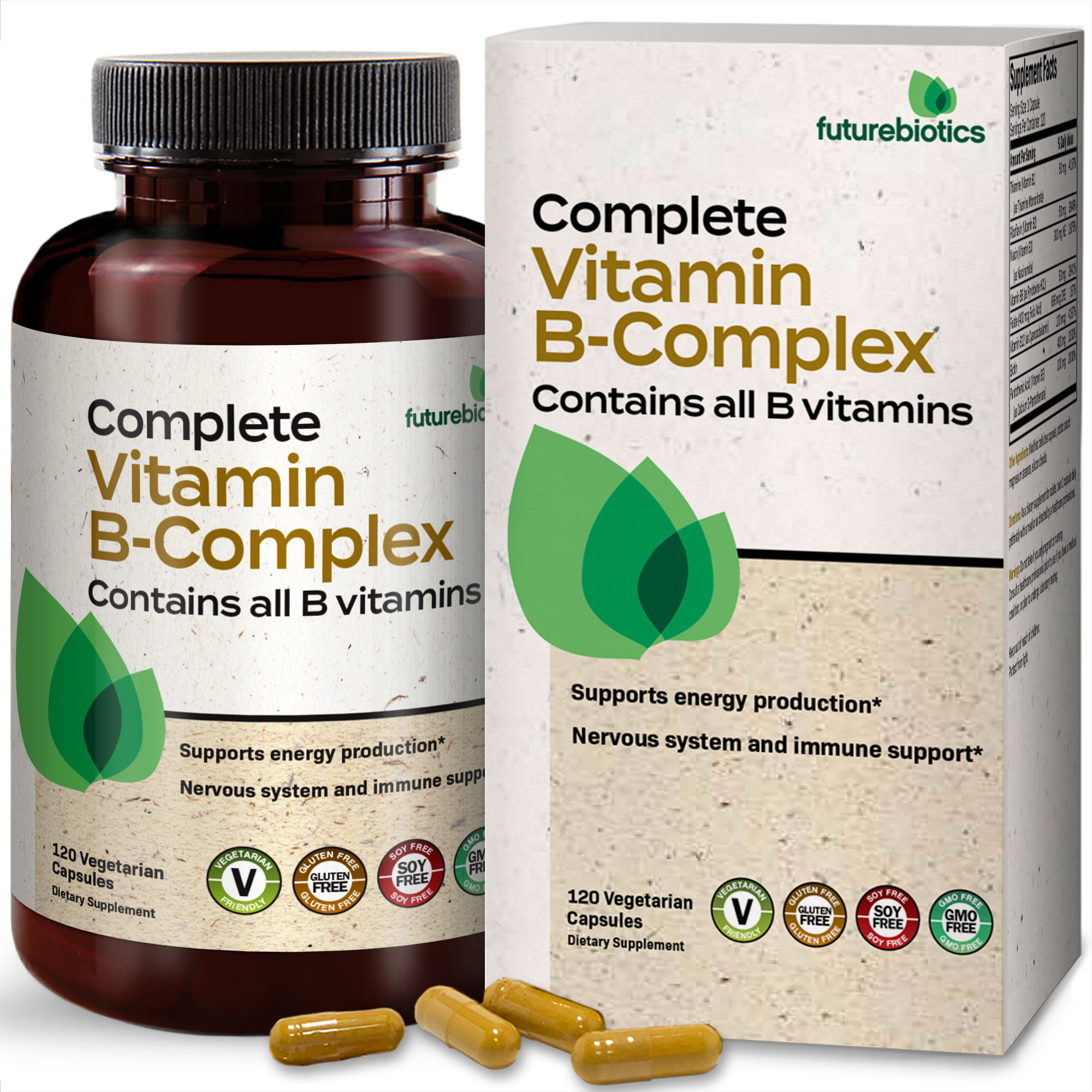 Futurebiotics Complete Vitamin B Complex (Vitamin B1, B2, B3, B6, B9 - Acid, B12) All B Vitamins, 60 Capsules - Walmart.com